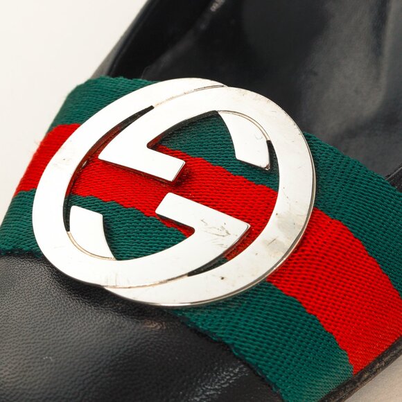 Gucci Black Leather Signature Webbing Logo Round-Toe Pumps - Picture 8 of 11
